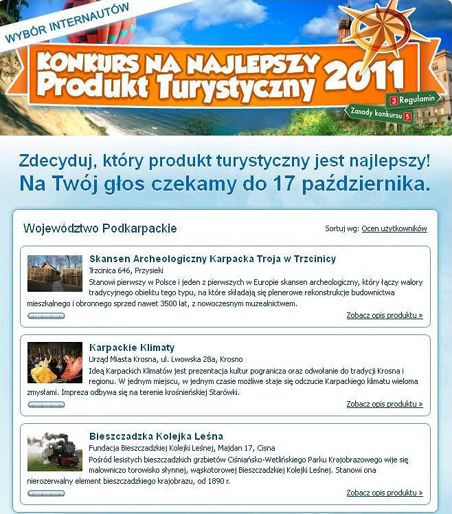 Trwa głosowanie na Najlepszy Produkt Turystyczny 2011 - zdjęcie w treści 