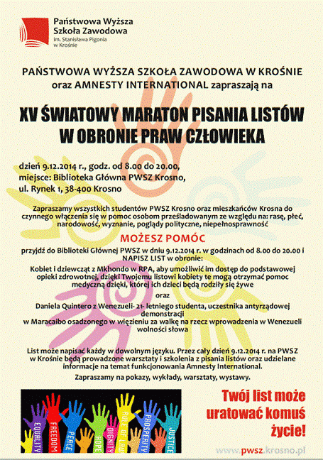 Maraton pisania listów w obronie praw człowieka w PWSZ - zdjęcie w treści