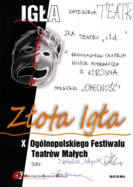 ZŁOTA IGŁA dla Teatru „i t d..” - zdjęcie w treści
