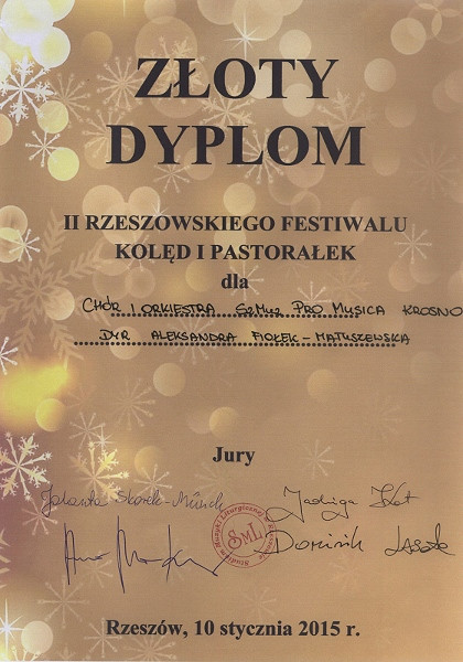 ZŁOTY DYPLOM dla Pro Musica - zdjęcie w treści
