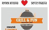 Plakat Dzień Grilla na krośnieńskim rynku.