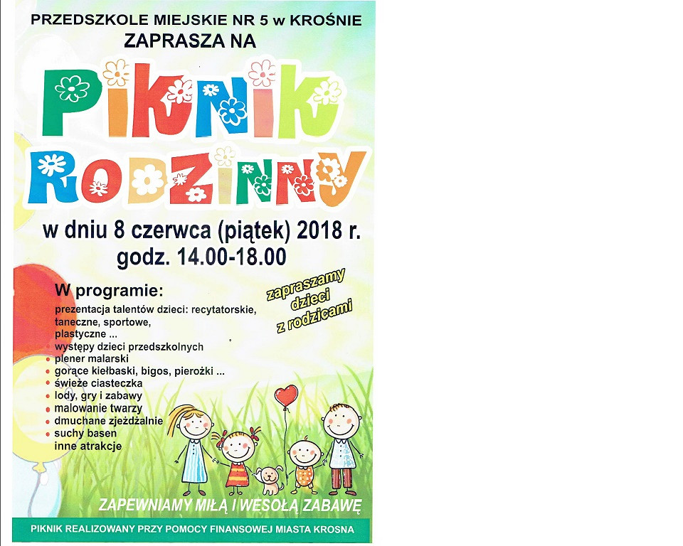 Zapraszamy na Piknik Rodzinny w Przedszkolu Miejskim Nr 5 - zdjęcie w treści 