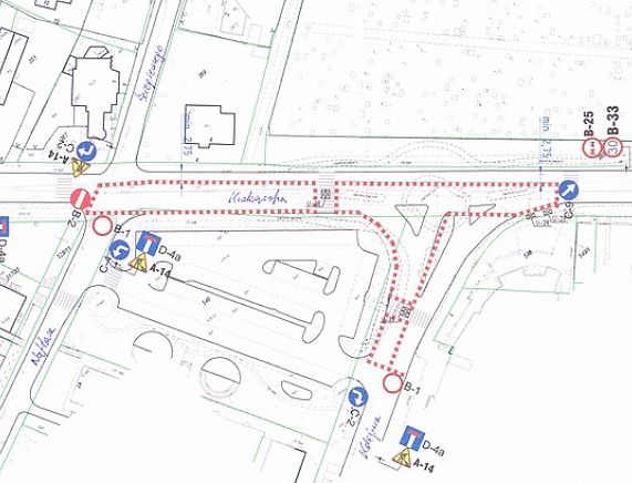 Schemat tymczasowej organizacji ruchu - ul. Krakowska