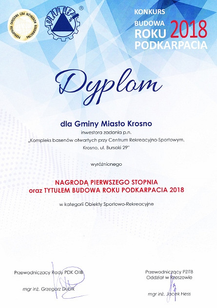 Kompleks basenów otwartych w Krośnie z tytułem Budowa Roku Podkarpacia 2018 - zdjęcie w treści