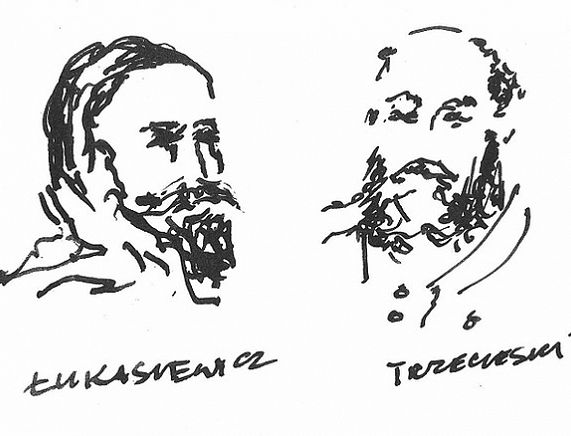 Rysunki Łukasiewicza i Trzecieskiego autorstwa Wojciecha Wierdaka