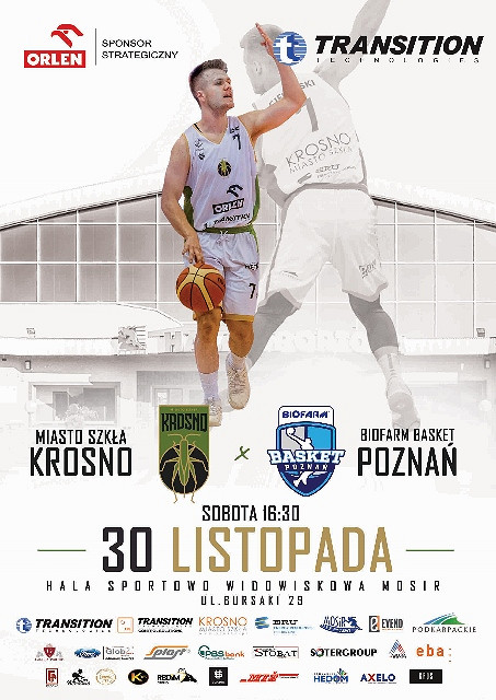 Miasto Szkła Krosno - Biofarm Basket Poznań. 30 listopada (sobota) godz. 16:30 - zdjęcie w treści