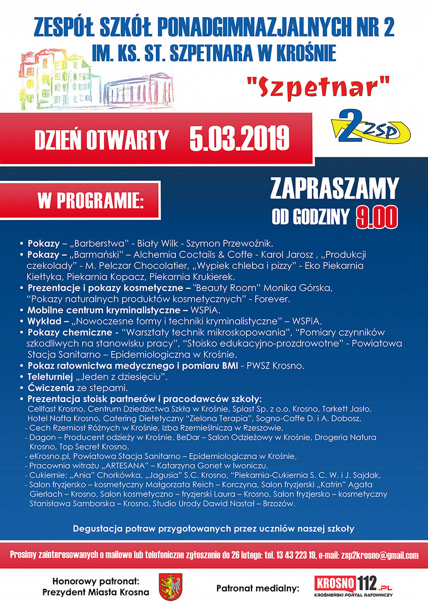 Zespół Szkół Ponadgimnazjalnych Nr 2 im. Ks. S. Szpetnara - zaprasza na DZIEŃ OTWARTY ! - zdjęcie w treści 