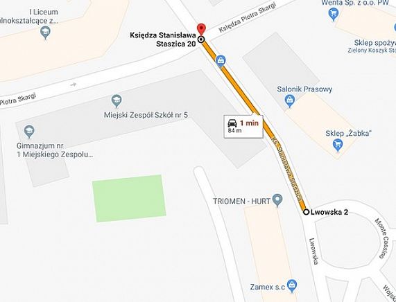 Mapa - utrudnienia na ul. Staszica