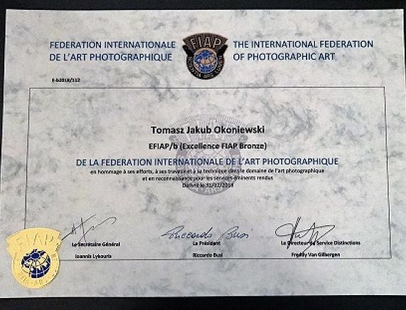 Zdjecie dyplomu otrzymanego przez laureata nagrody - Tomasza Okoniewskiego