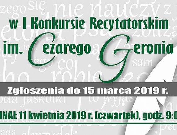 Plakat Konkursu Recytatorskiego im. Cezarego Geronia