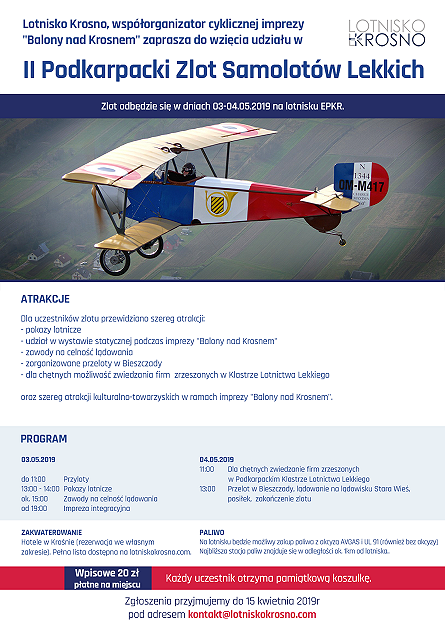 Na majówkę do Krosna! Zapraszamy na II Podkarpacki Zlot Samolotów Lekkich - zdjęcie w treści 
