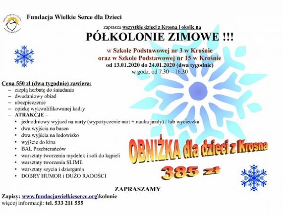 Plakat - Ferie zimowe i półkolonie