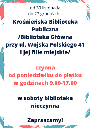 Krośnieńska Biblioteka Publiczna od poniedziałku 30 listopada będzie otwarta dla czytelników! - zdjęcie w treści