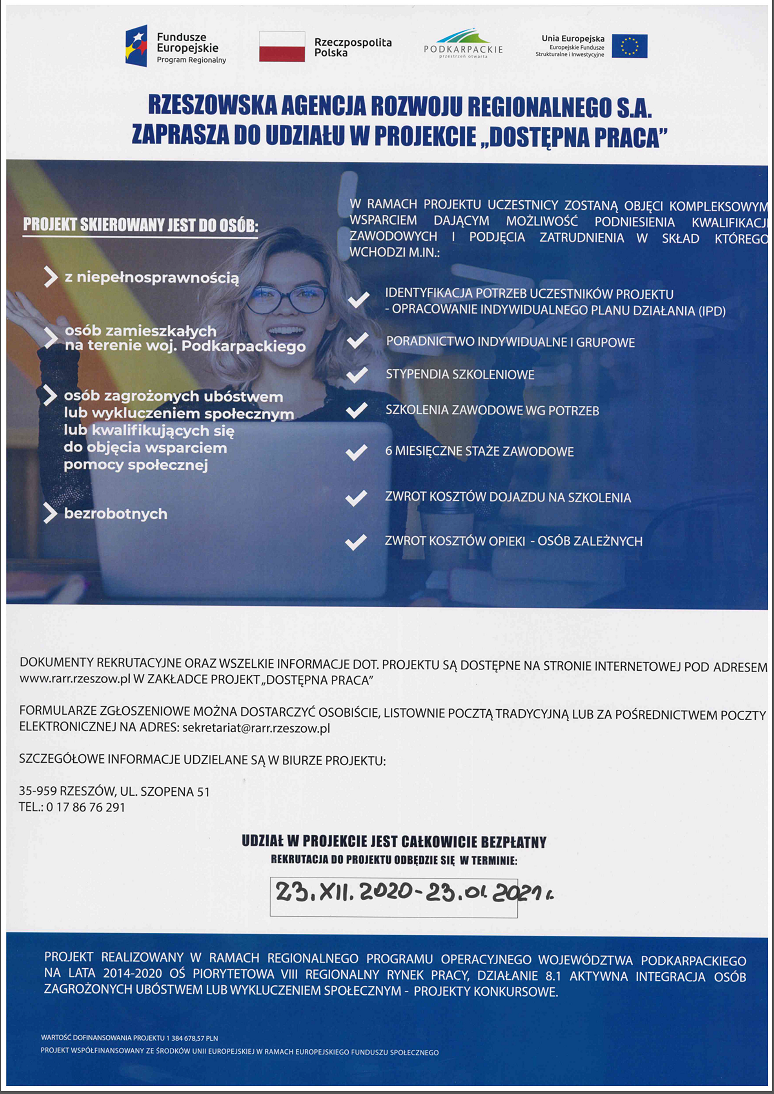 RARR zaprasza do udziału w projekcie pt. „Dostępna praca” - zdjęcie w treści