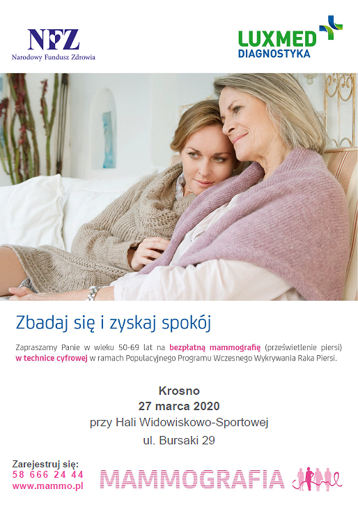 Zapraszamy na badania mammograficzne - zdjęcie w treści