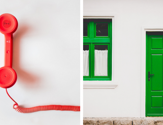 Grafika telefon i drzwi domu