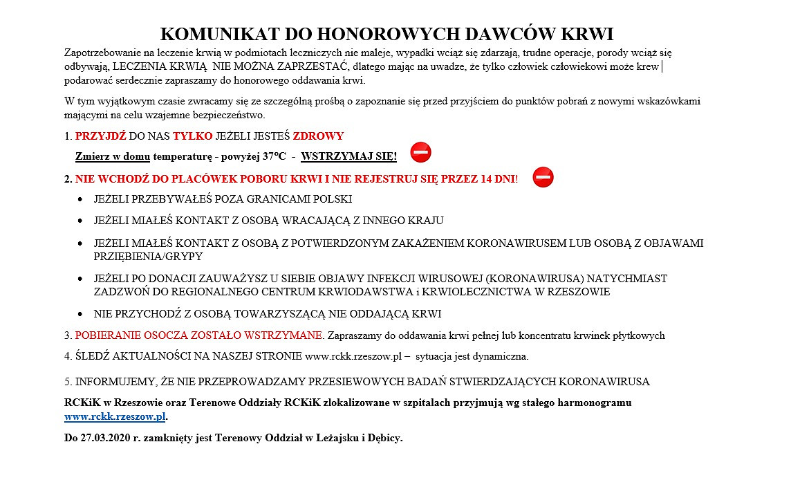 Leczenia krwią nie można zaprzestać - apel RCKiK do Honorowych Dawców Krwi - zdjęcie w treści 