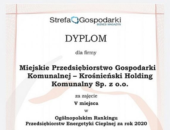 Zdjęcie - dyplom dla MPGK