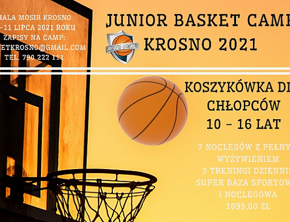 Plakat koszykarskich wakacyjnych obozów sportowych