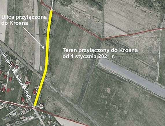 Mapa - Odcinek drogi przyłączonej do Krosna, któremu zostanie nadana nazwa