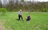 Sadzenie drzew w eksperymentalnym miejskim sadzie w zakolu Wisłoka