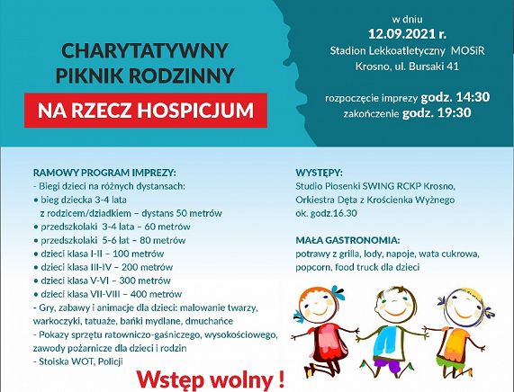 Plakat - piknik charytatywny na rzecz krośnieńskiego Hospicjum