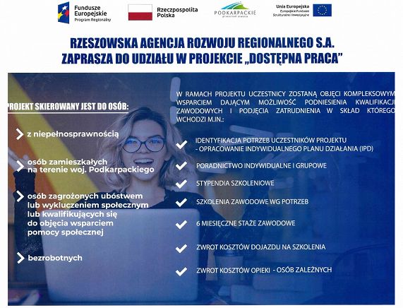 Plakat  - II edycji projektu pt. „Dostępna praca”