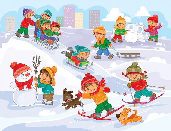 Rysunek - dzieci bawiące się na śniegu