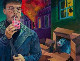 BŁAŻEJ KMONK, NOKTURN Z PŁONĄCĄ KRYSTYNĄ, AKRYL