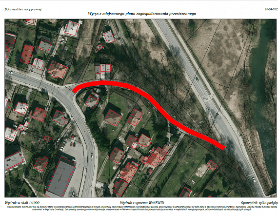 Mapa z zaznaczonym odcinkiem zamkniętej drogi