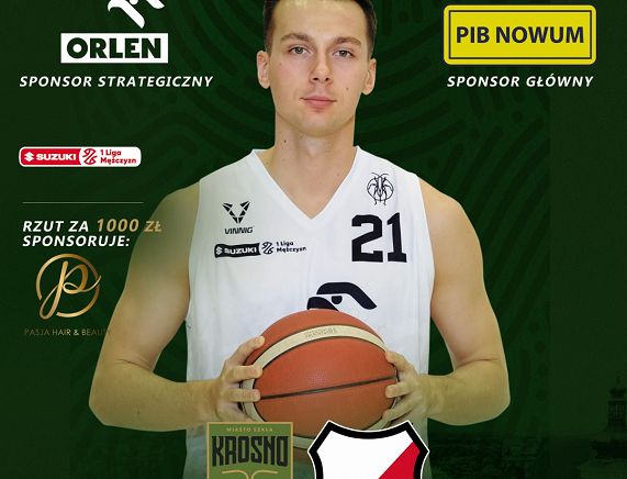 Plakat meczu koszkówki Miasto Szkła Krosno vs Polonia Warszawa