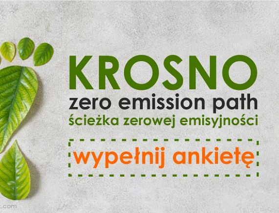 Plakat Krosno zero emission path - ściezka zerowej emisyjności - wypełnij ankietę!