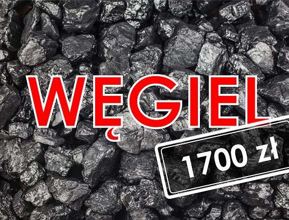 bryłki węgla oraz informacja o wyprzedaży węgla
