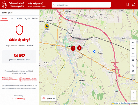 screen mapa schronów